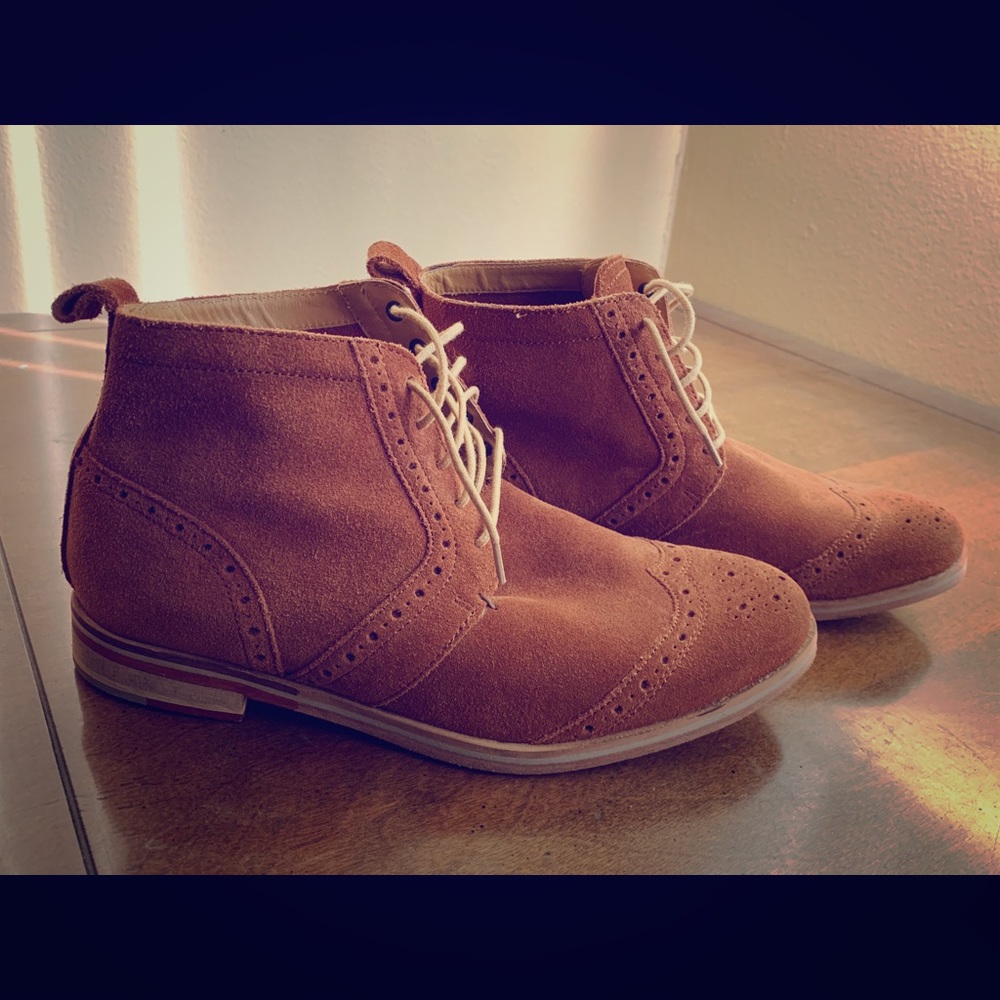 J Shoes Olympias Tan Suede Wingtips